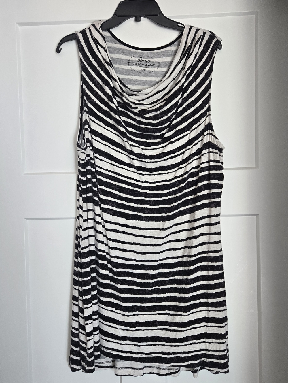 Soma Black and White Striped Cowl Neck Tunic